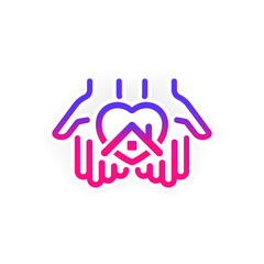 Stay at home icon. Home sticker symbol. Heart and house in hand. Stay Home campaign for pandemic coronavirus outbreak prevention