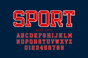 Fototapeta na wymiar Sports team embroidery style font, alphabet letters and numbers