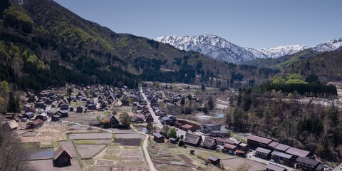 View of Shirakawa-go. UNESCO village in the Japanese Alps.