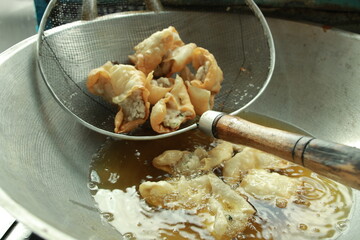 Batagor food that is fried in oil. Snacks are sold on the roadside