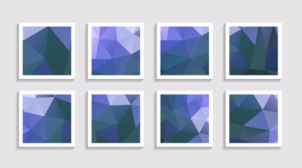 Modern mosaic low poly artwork poster set with simple shape and figure. Abstract minimalist pattern design style for web, banner, business presentation, branding package, fabric print, wallpaper.