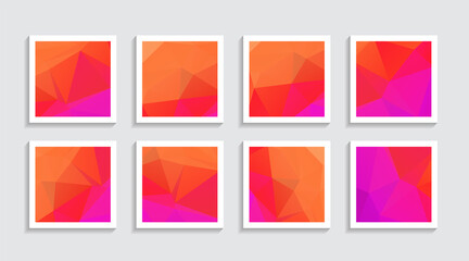 Fototapeta premium Modern mosaic low poly artwork poster set with simple shape and figure. Abstract minimalist pattern design style for web, banner, business presentation, branding package, fabric print, wallpaper.