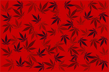 Cannabis leaf - Marijuana leaf with netted or venation pattern red background drawing in vector