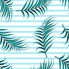 Fototapeta na wymiar Floral seamless pattern with leaves, abstract striped geometric background