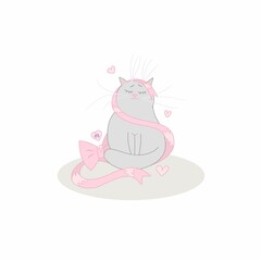gray cat zodiac sign virgo with pink bow