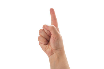 Man hand pointing or touching isolated on white background.