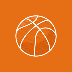 Basketball ball with a white outline on an orange background. Vector graphics for application and website design, icon, logo, sport symbol. Flat style, outline. Orb orange with textured effect.