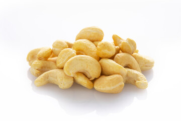 Nuts with kidney-shaped drupes, Anacardium occidentale, also known as tree peanuts