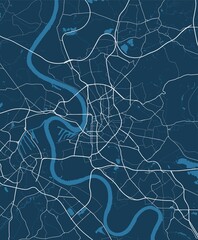 Dusseldorf map. Dusseldorf city map poster. Map of Dusseldorf street, urban area.