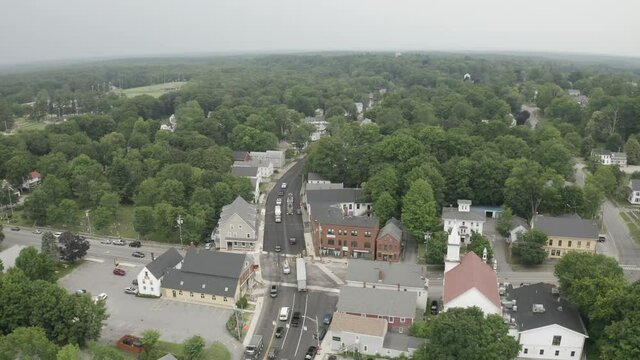 Aerial Fly Over Orbit Drone Footage in Gorham Downtown, Cumberland County in Maine, USA