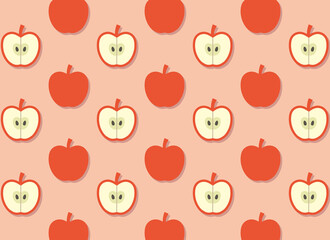 Red apple retro pop style seamless pattern with pink vector background