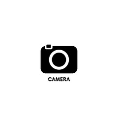 Vector black and white logo with a camera. Logo for a photo studio. Design element for studio, photographers, cameramen.