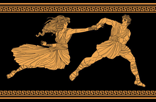 orange and black figures of hades kidnapping persephone 