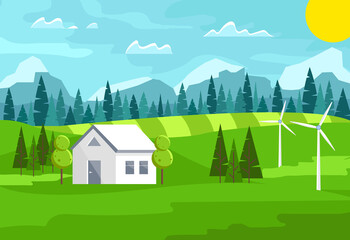 Naklejka premium Beautiful Landscape house with balloon summer - Vector Illustration
