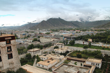 Fototapeta na wymiar View of the Lhasa cityscape from Potala Palace in Tibet, China