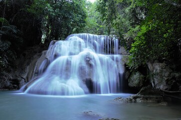Huay Mae Khamin Waterfall,  a beautiful waterfall in Kanchanaburi province,thailand