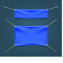 Textile Banner with Rope . Isolated Elements on Black Background