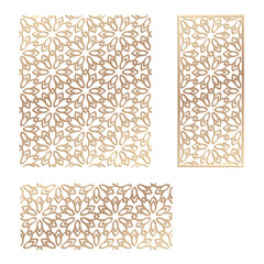 Decal. Laser cutting panel. Fence. Veneer vector. Plywood laser cutting floral design. Room divider. Seamless pattern for laser cut. Stencil lattice ornament for laser cutting. Home screen.