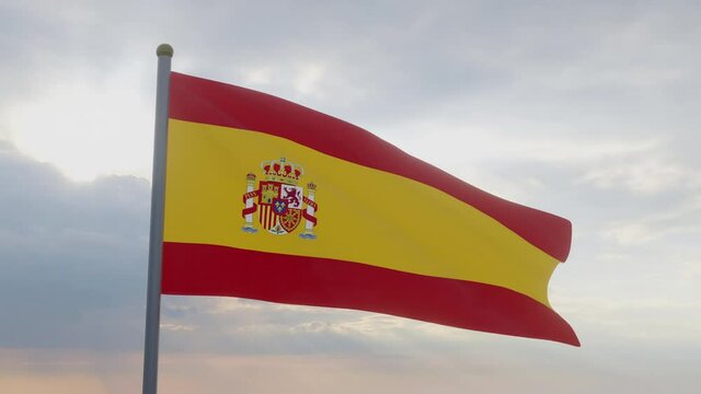 The Spanish flag waving in the wind.