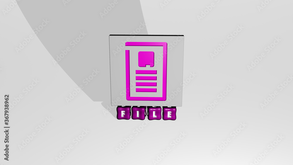 Fototapete 3d illustration of file graphics and text made by metallic dice letters for the related meanings of 