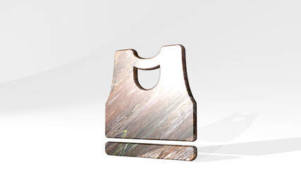 TANK TOP FEMALE made by 3D illustration of a shiny metallic sculpture casting shadow on light background. fuel and army - obrazy, fototapety, plakaty