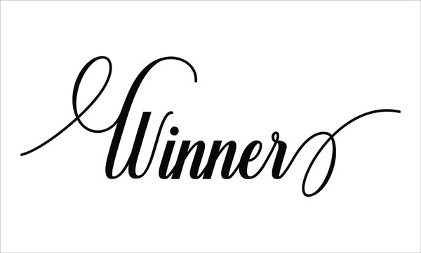 Winner Script Calligraphy Cursive Typography Black text lettering and phrase isolated on the White background 