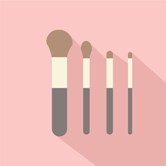 Brushes Cosmetic Design Elements Flat Linear Colored on Pink Background with Long Shadow Vector Illustration
