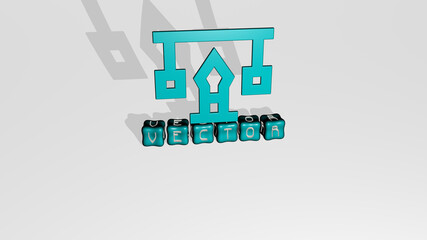 3D illustration of vector graphics and text made by metallic dice letters for the related meanings of the concept and presentations