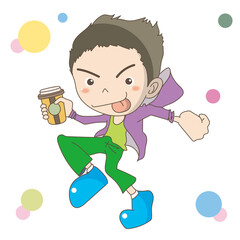 コーヒーを手に持つ・男性