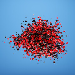 3d red and black cloud of balls and spheres against blur background