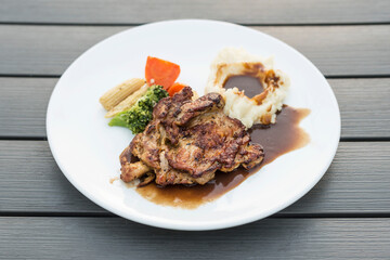 Chicken Chop with vegetables and mashed potatoes