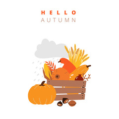 illustrations of autumn objects. Thanksgiving greeting cards