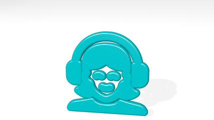 PEOPLE WOMAN from a perspective with the shadow. A thick sculpture made of metallic materials of 3D rendering. illustration and business