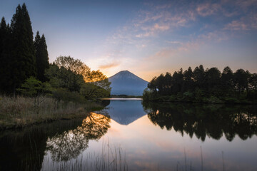 Beautiful sunrise and reflection of Mount Fuji