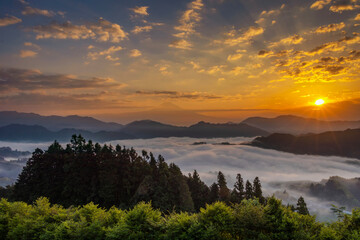 Dramatically misty morning on Mount Fuji