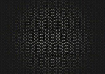 Abstract black hexagon pattern on glowing gold background and texture.