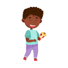 African American Boy Character Showing Like Towards Food Vector Illustration