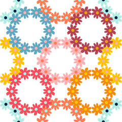 Seamless background with decorative flowers. Design with manual hatching. Ethnic boho ornament. Textile. Vector illustration for web design or print.