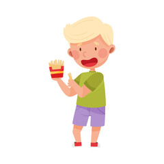 Little Boy Character Showing Like Towards French Fries Vector Illustration