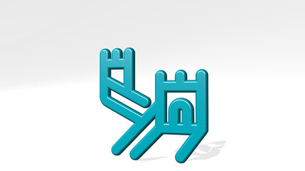 LANDMARK CHINESE WALL from a perspective with the shadow. A thick sculpture made of metallic materials of 3D rendering. architecture and city