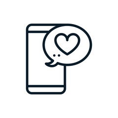 Heart with chat box, message, notification outline icons. Vector illustration. Editable stroke. Isolated icon suitable for web, infographics, interface and apps.
