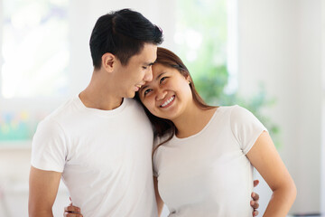 Young Asian couple happy in love.