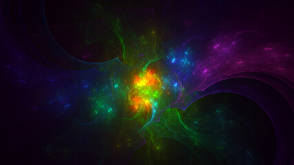 3D rendering abstract multicolor fractal light background