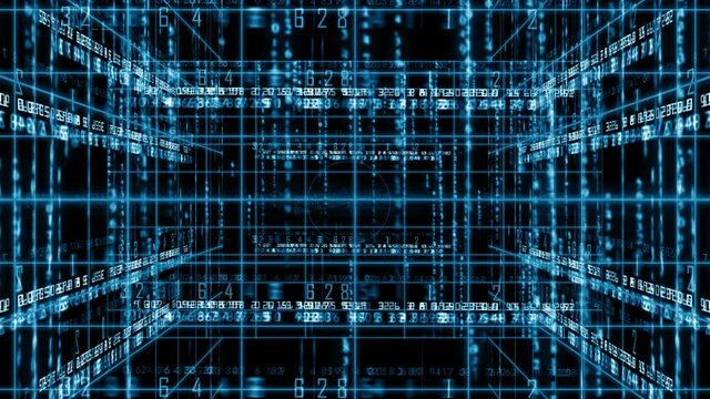digital data background 4K. Line together with digital numbers. Technology background. abstract line with light. 3D rotating motion. Lights that follow the lines. Numbers flowing between lines. 4K