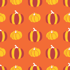 Pumpkins seamless vector pattern. Pumpkins red orange yellow repeating background for Harvest festival or Thanksgiving day.