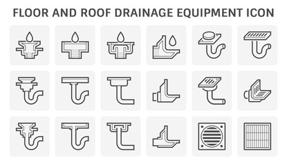 Floor and roof drainage equipment vector icon set design.