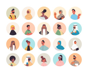 set mix race people avatars men women portraits collection male female cartoon characters vector illustration