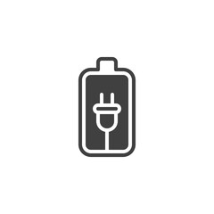 Obraz premium Battery charging vector icon. filled flat sign for mobile concept and web design. Battery plugged glyph icon. Symbol, logo illustration. Vector graphics