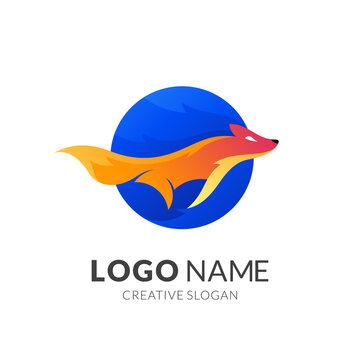 fox logo design, modern 3d logo style in gradient yellow and blue color