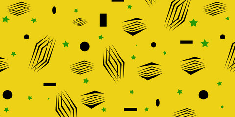 Abstract shapes, yellow background with purple shapes